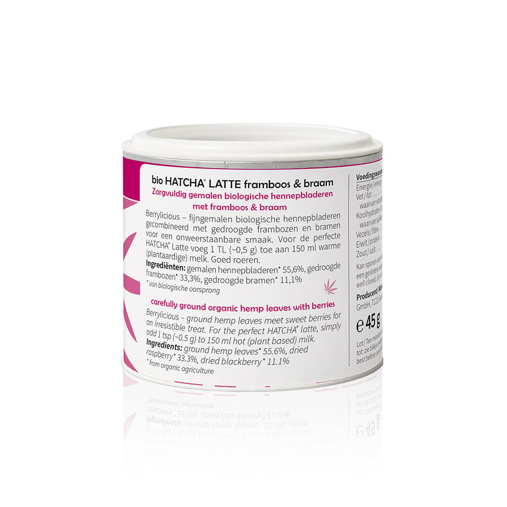 Hatcha Latte Framboos & Braam Bio 45gr van Medihemp - Afbeelding 2